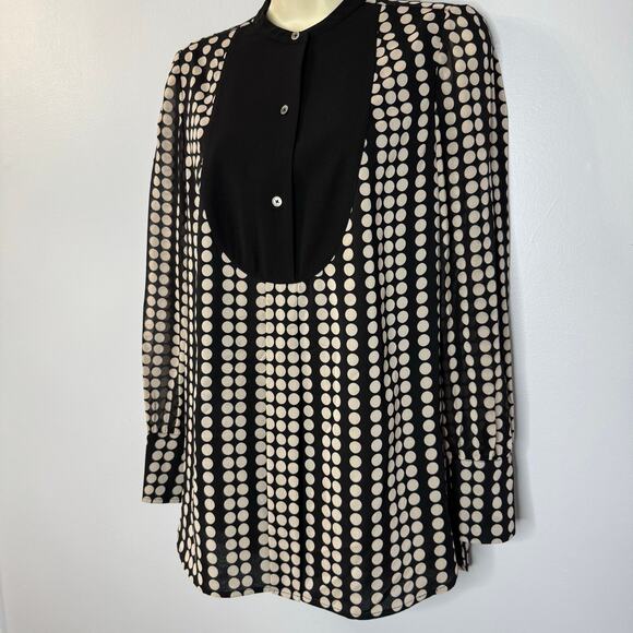 Tory Burch Silk Black Polka Dot Tunic Blouse Tuxedo Front Classic Women's 2 - Picture 6 of 10
